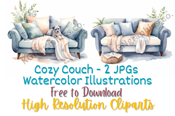 FREE Cozy Couch Watercolor Clipart Set