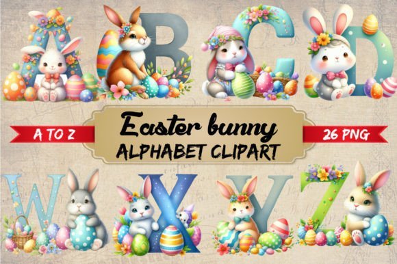 Watercolor Easter Bunny Alphabet
