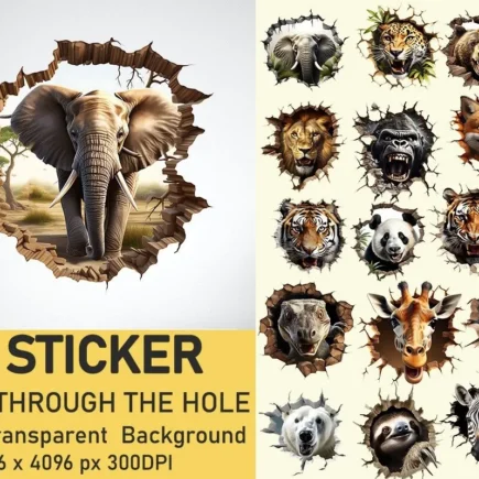 3D Animal Through the Hole Stickers Bundle