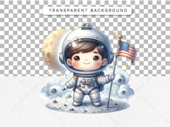 Cute Astronaut Boy on Space Moon Clipart