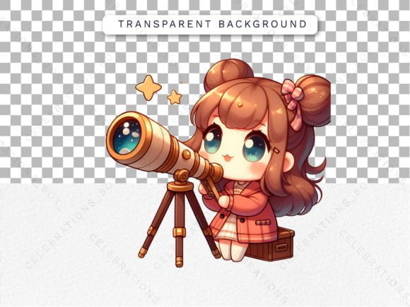 Cute Space Girl with Telescope Clipart