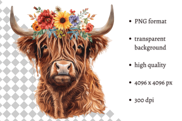 Watercolor Spring Floral Cow Clipart