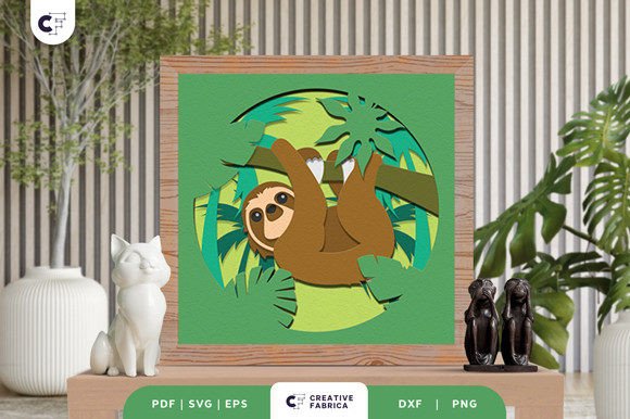 Tropical Sloth 3D Shadow Box Paper Cut